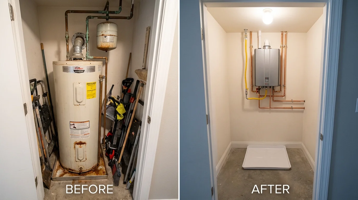 Tank water heater versus wall-mounted tankless unit comparison for Brush, CO homeowners